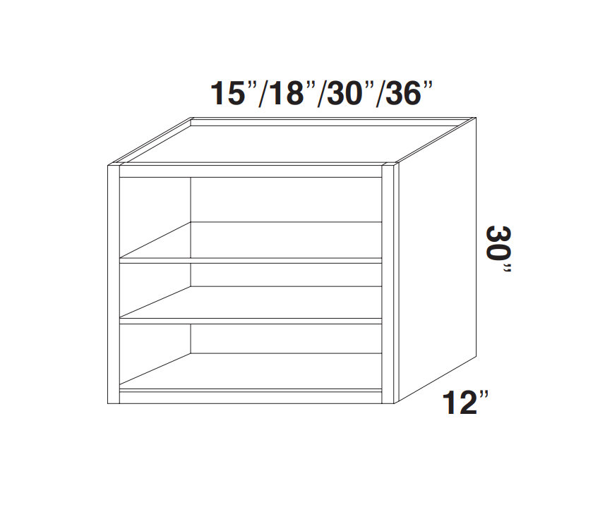 White Slim Shaker Wall Open Cabinets - 30" Tall