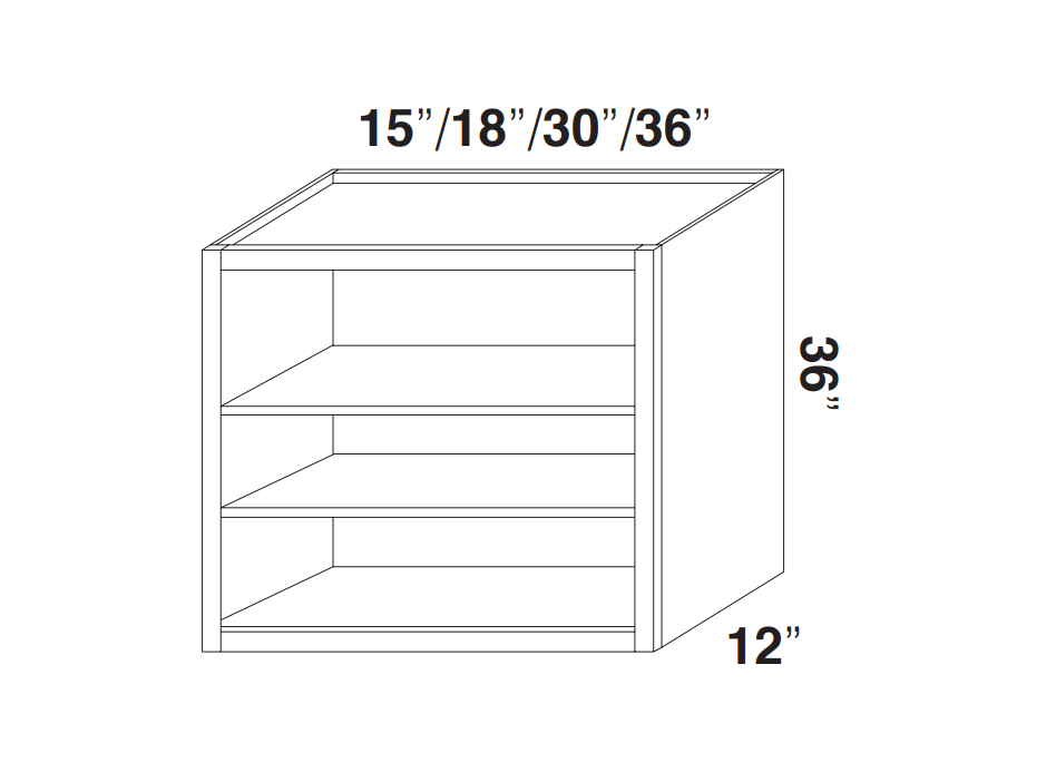 White Slim Shaker Wall Open Cabinets - 36" Tall