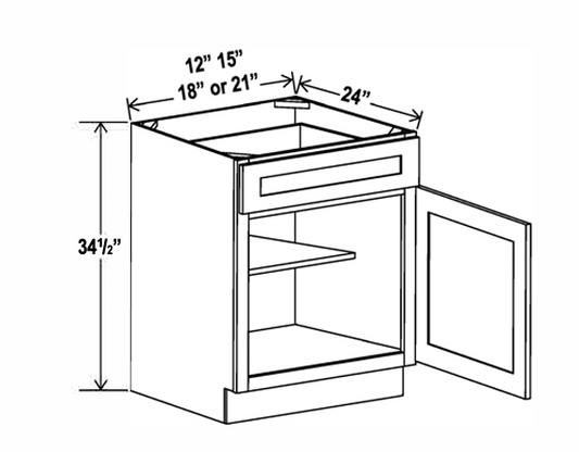Forest Green Slim Shaker Base Cabinets 12" - 21" - One door / One drawer