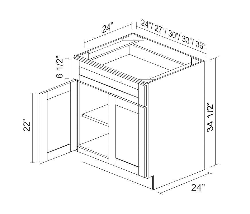 White Rift Oak Shaker Base cabinet 36" - Two doors / One drawer