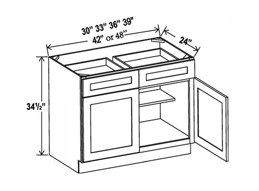 Iron Black Shaker Base cabinet 30" - 48" - Two doors / Two drawers
