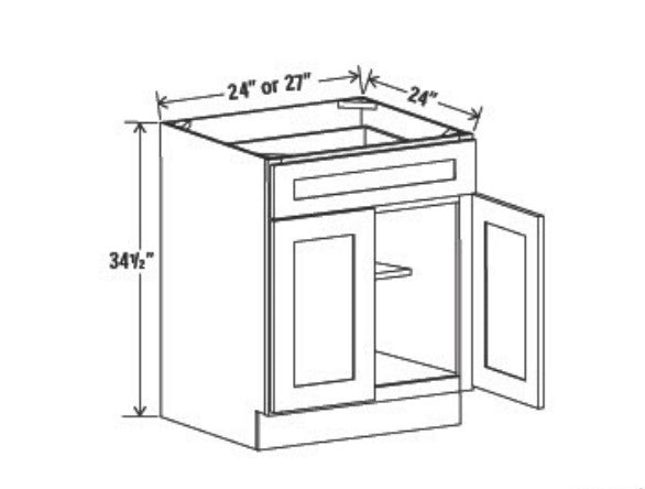 Charleston White Raised Panel Base cabinets 24" - 27" - Two doors / One drawer