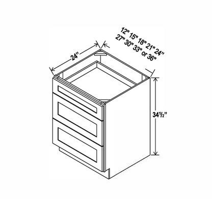 Charleston White Raised Panel Base Cabinets With 3 Drawers 12" - 36"