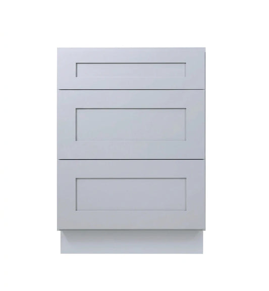 Gray Shaker Base Cabinets With 3 Drawers