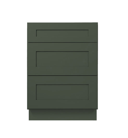 Forest Green Shaker Base Cabinets With 3 Drawers