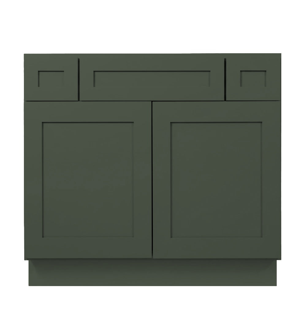 Forest Green Shaker Vanity Sink Base 36"-48" Wide With Two Drawers on Top