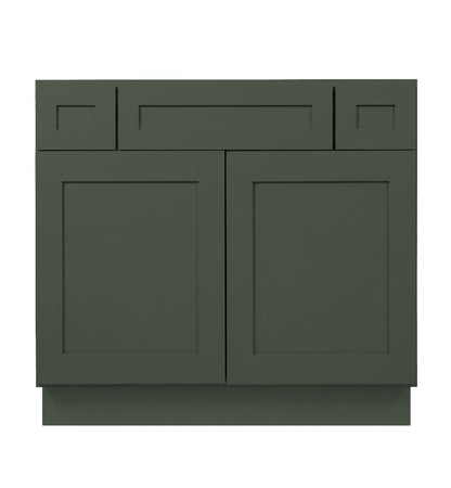 Forest Green Shaker Vanity Sink Base 36"-48" Wide With Two Drawers on Top