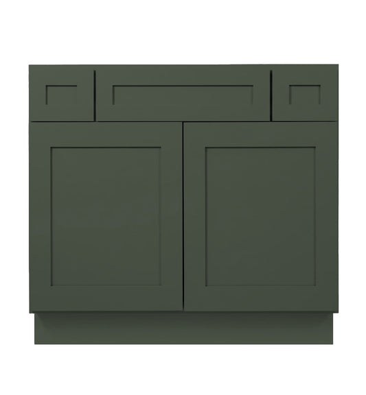 Forest Green Shaker Vanity Sink Base 36"-48" Wide With Two Drawers on Top