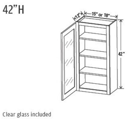 Charleston White Raised Panel Wall Cabinets With Glass - 42" Tall