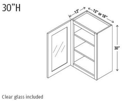 Charleston White Raised Panel Wall Cabinets With Glass - 30" Tall