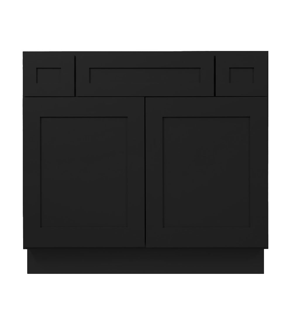 Iron Black Shaker Vanity Sink Base 36"-48" Wide With Two Drawers on Top