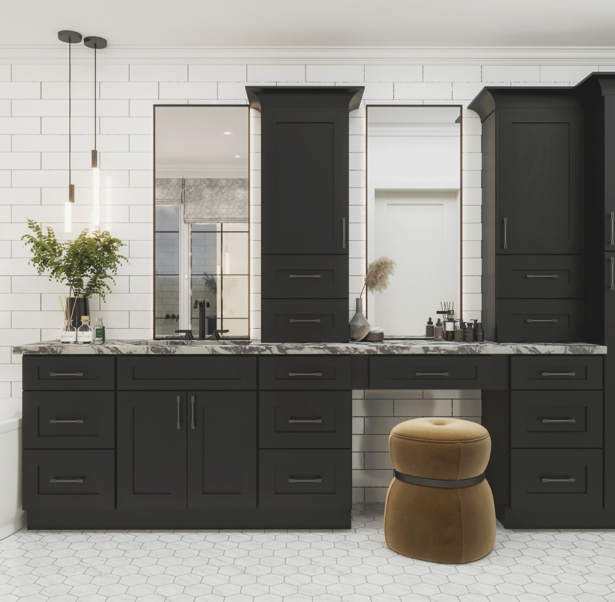 Iron Black Shaker Base Wastebasket Cabinet 18"W