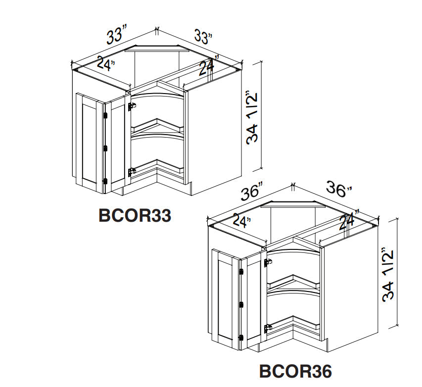 White Rift Oak Shaker Base Corner Cabinet with Lazy Susan 33"-36"