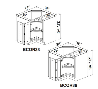 White Rift Oak Shaker Base Corner Cabinet with Lazy Susan 33"-36"