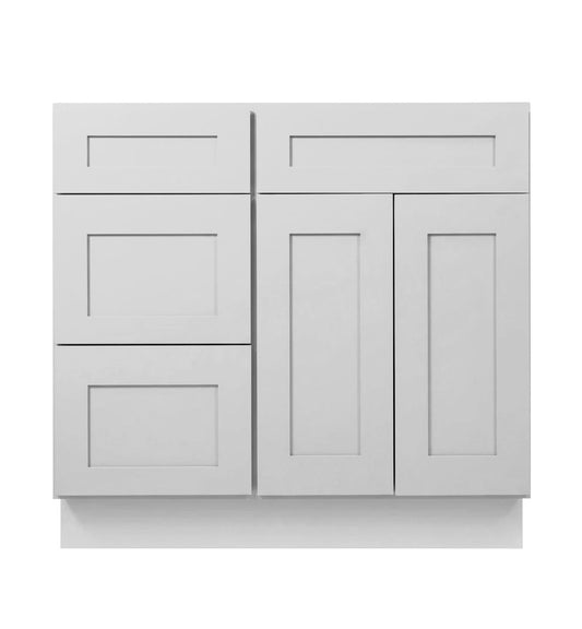 Luna (Light) Gray Shaker Vanity Sink Base 30"-36" Wide With Three Drawers On Side