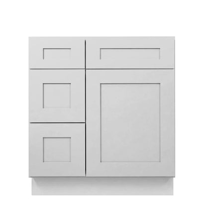 Luna (Light) Gray Shaker Vanity Sink Base 30"-36" Wide With Three Drawers On Side