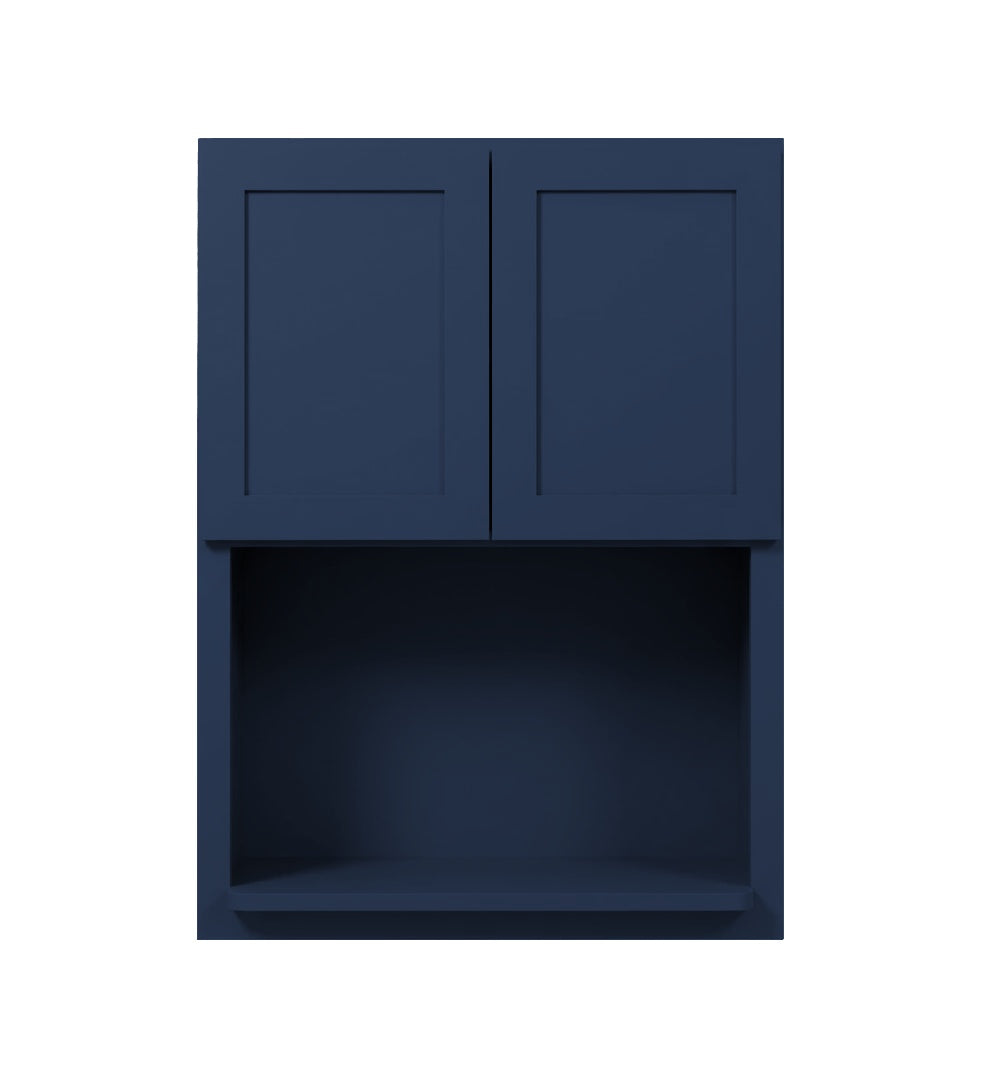 Navy Blue Shaker Microwave Wall Open Shelf Cabinet