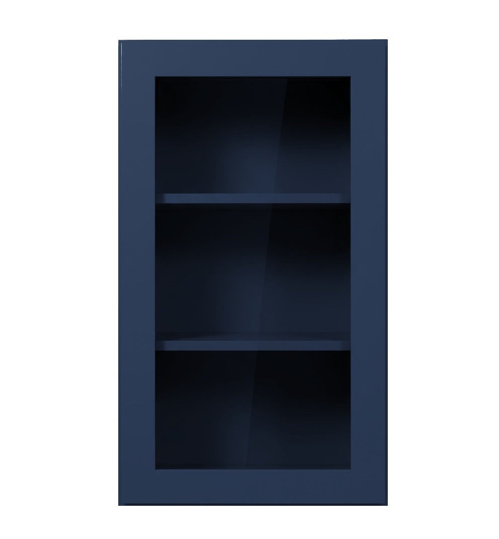Navy Blue Shaker Wall Cabinets With Glass - 42" Tall