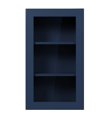 Navy Blue Shaker Wall Cabinets With Glass - 42" Tall