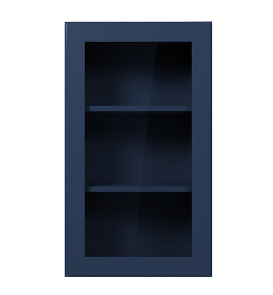 Navy Blue Shaker Wall Cabinets With Glass - 42" Tall