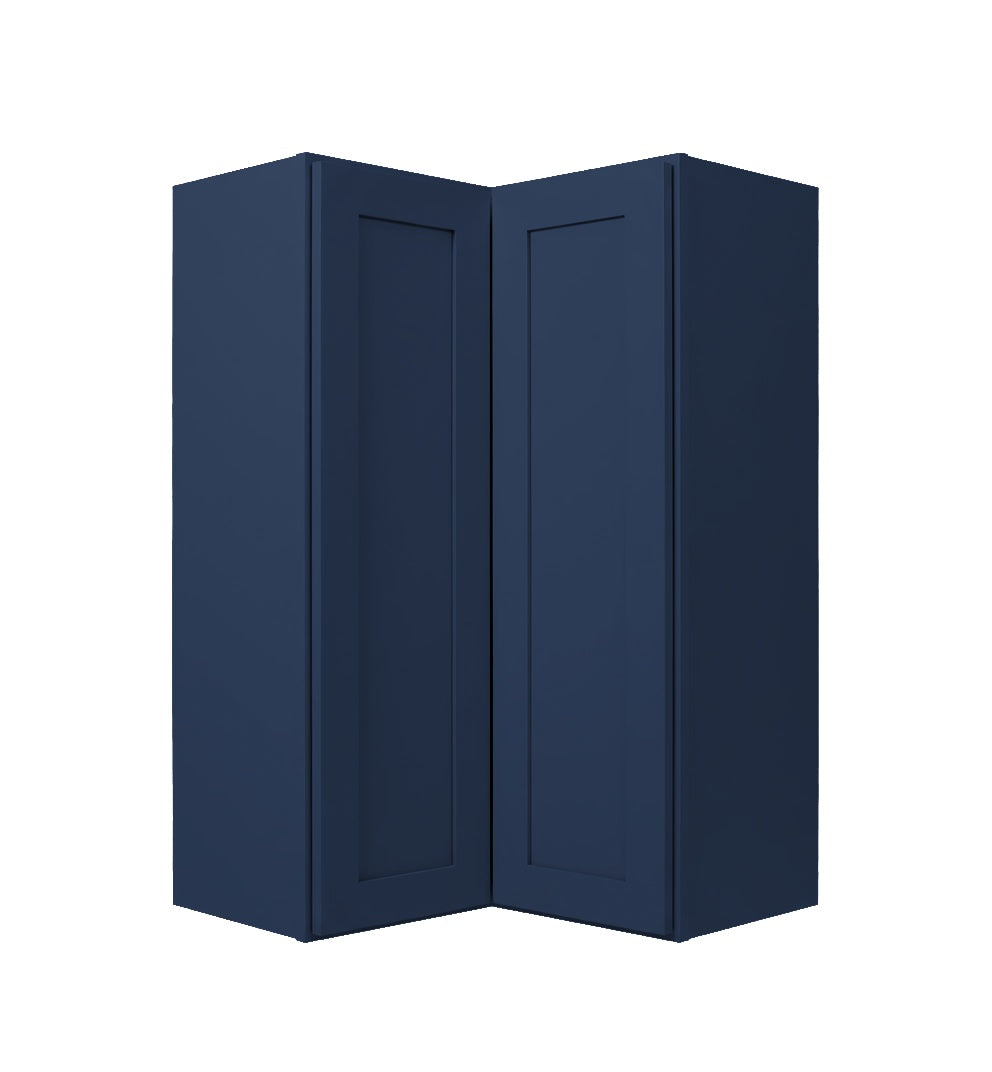 Navy Blue Shaker Wall Pie Cut Corner Cabinet (Easy Reach)