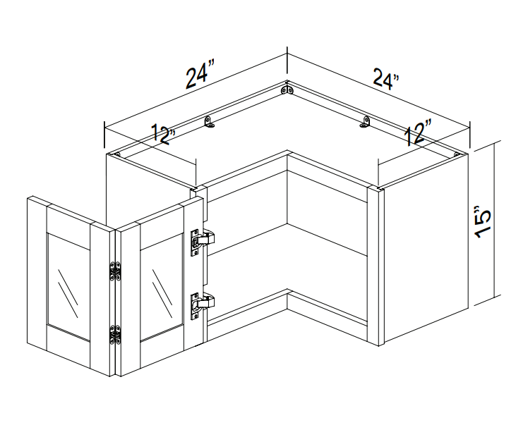 Wall Corner Bridge Cabinet With Glass 15" Tall