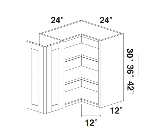 White Rift Oak Shaker Wall Pie Cut Corner Cabinet