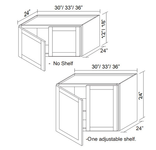 White Rift Oak Shaker Wall Refrigerator Cabinets 24" Deep, 12"-24" Tall