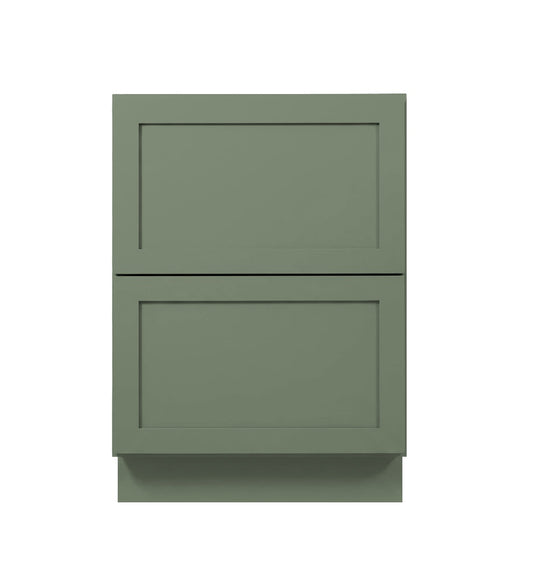 Sage Green Shaker Base Cabinets With 2 Deep Drawers