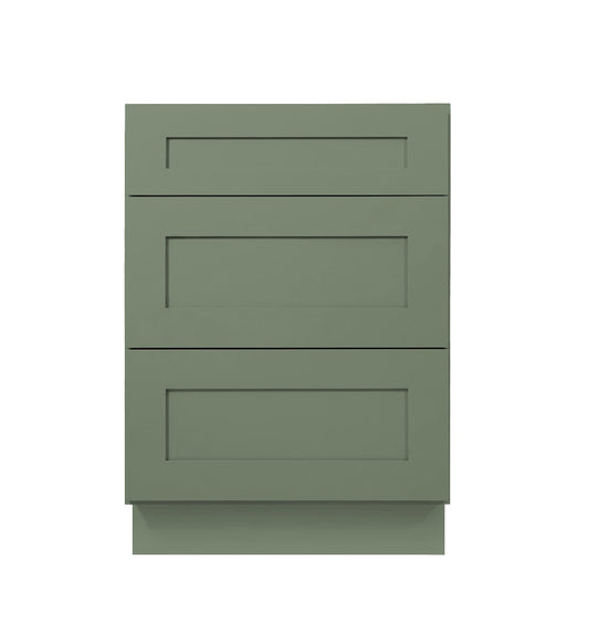 Sage Green Shaker Base Cabinets With 3 Drawers