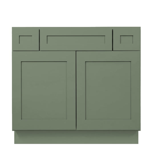Sage Green Shaker Vanity Sink Base 36"-48" Wide With Two Drawers on Top
