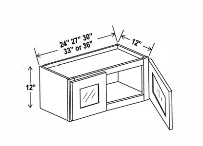 Espresso Shaker Wall Cabinets With Glass Doors - 12" Tall