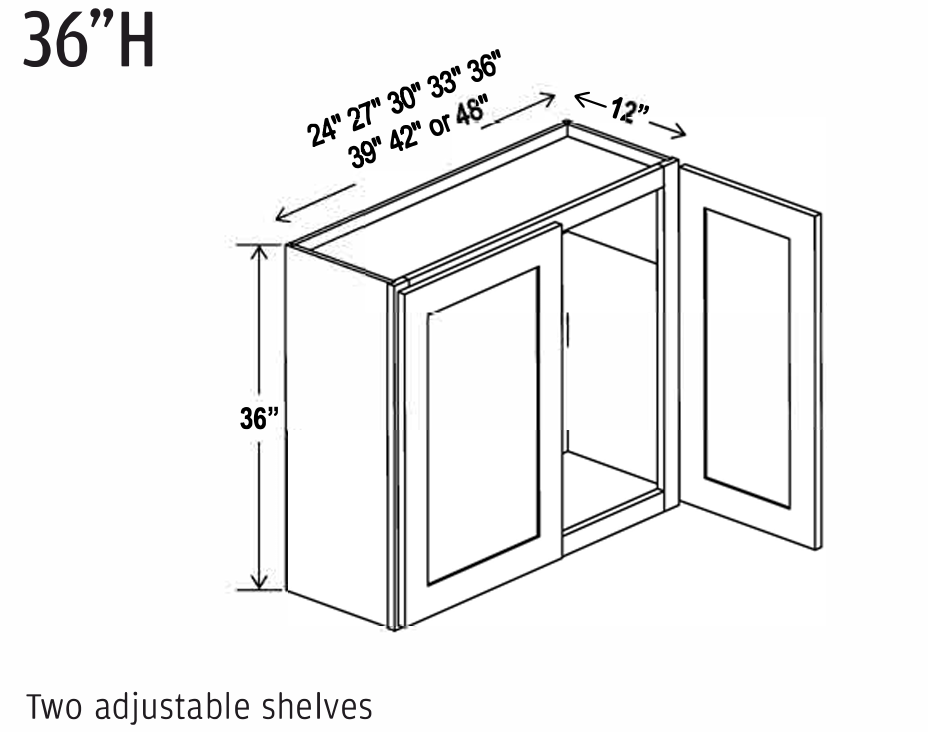 Clearance White Shaker Wall Cabinets 36" Tall - Double Door