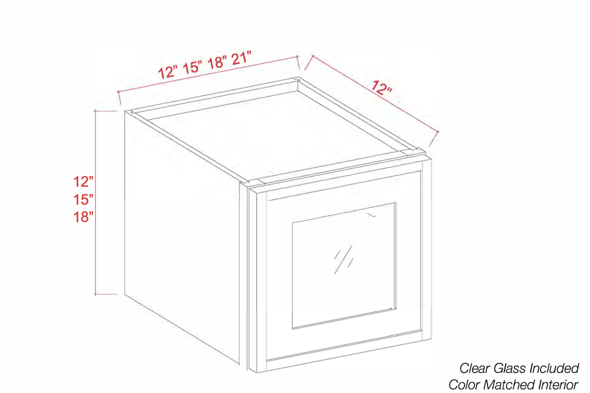 Dove White Slim Shaker Wall Cabinets With Glass Doors - 12"-18" Tall