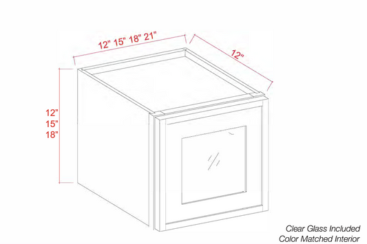Dove White Slim Shaker Wall Cabinets With Glass Doors - 12"-18" Tall