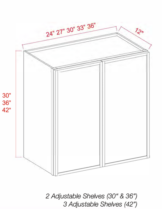Dove White Slim Shaker Wall Cabinets 30" Tall - Double Door