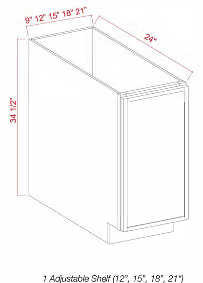 White Oak Slim Shaker Full Height Door Base Cabinets