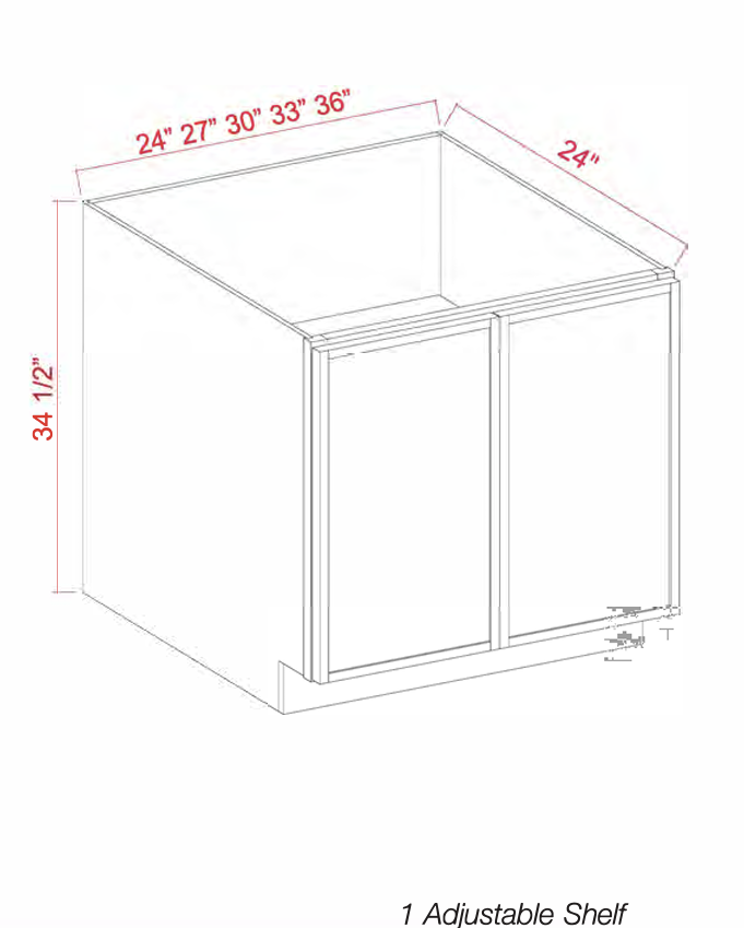 White Oak Slim Shaker Full Height Door Base Cabinets