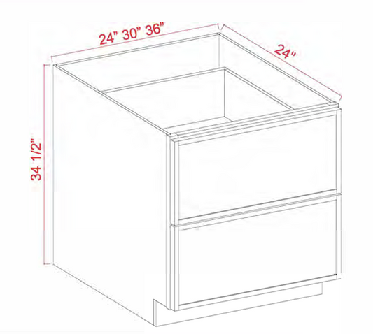 Dove White Slim Shaker Base Cabinets With 2 Deep Drawers 24" - 36"