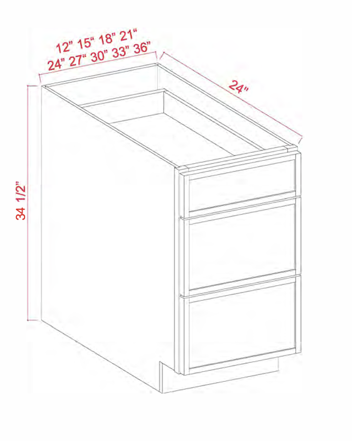 Dove White Slim Shaker Base Cabinets With 3 Drawers 12" - 36"