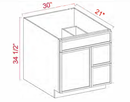 Dove White Slim Shaker Vanity Sink Base Wide With Two Drawers on Side
