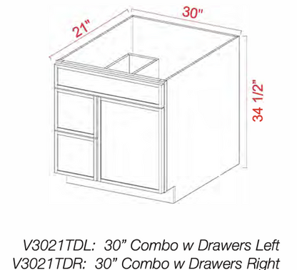Dove White Slim Shaker Vanity Sink Base Wide With Two Drawers on Side