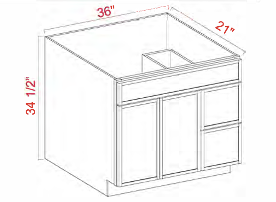 Dove White Slim Shaker Vanity Sink Base Wide With Two Drawers on Side