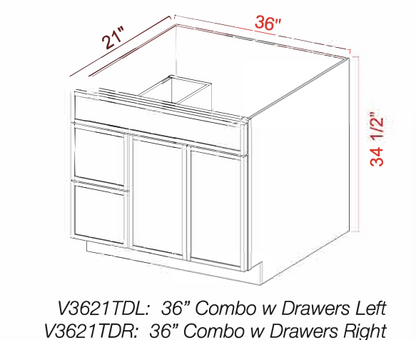 Dove White Slim Shaker Vanity Sink Base Wide With Two Drawers on Side