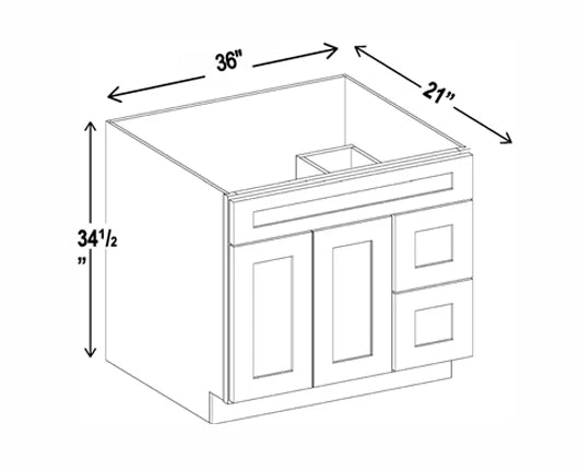 Forest Green Shaker Vanity Sink Base 36" Wide With Two Drawers on Side