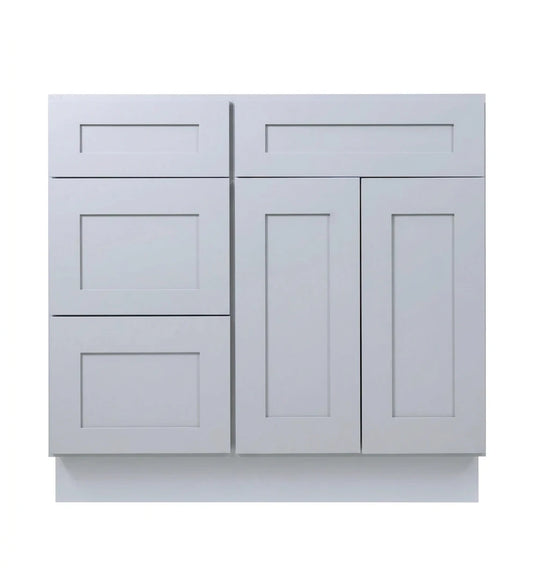 Gray Shaker Vanity Sink Base 30"-36" Wide With Three Drawers On Side