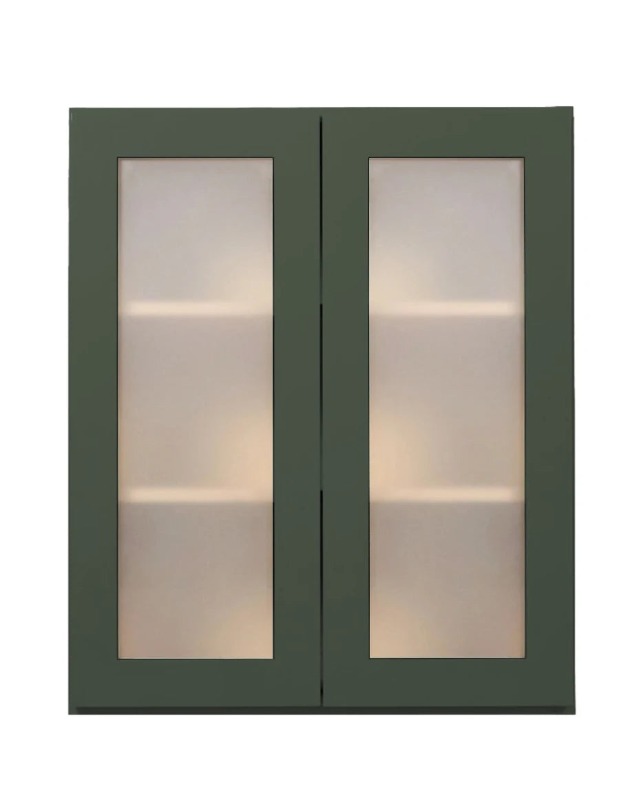 Forest Green Shaker Wall Cabinets With Glass - 36" Tall