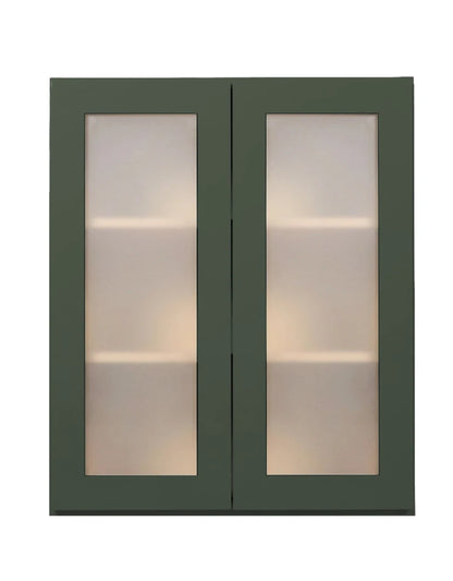 Forest Green Shaker Wall Cabinets With Glass - 36" Tall