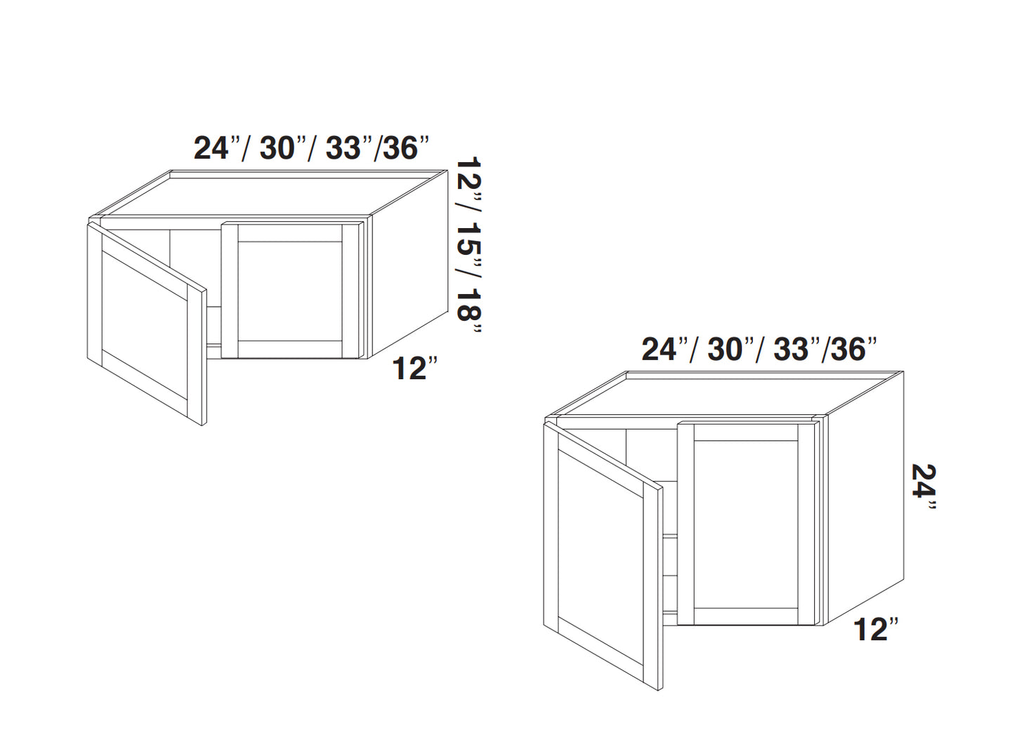 White Rift Oak Shaker Wall Bridge Cabinets 12" Deep, 12"-24" Tall