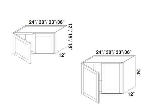 White Shaker Wall Bridge Cabinets 12" Deep, 12"-24" Tall